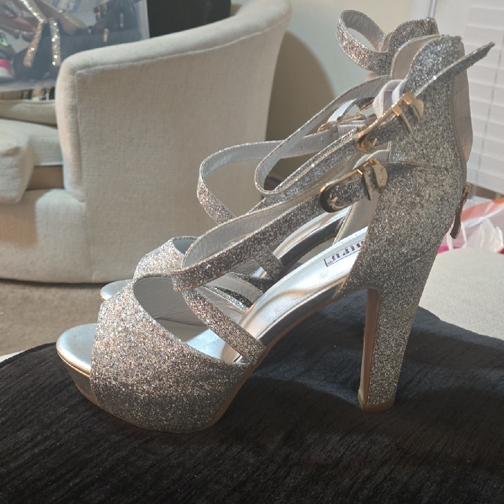 Elegant Silver Glitter High Heels